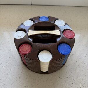 Vintage Lowe Revolving Poker Chip Caddy Rack With Chips Red White Blue No Lid
